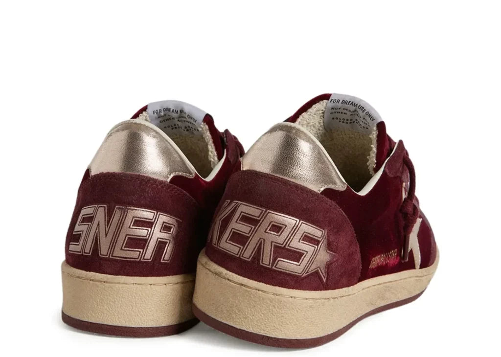 Davenzarry | Golden Goose Ball-Star Burgundy Velvet Gold Star Gold Heel - Women's | View 4