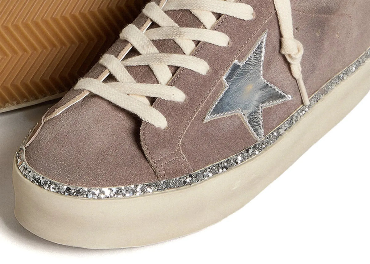 Davenzarry | Golden Goose Hi-Star Brown Suede Silver Star Silver Glitter Foxing - Women's | View 4