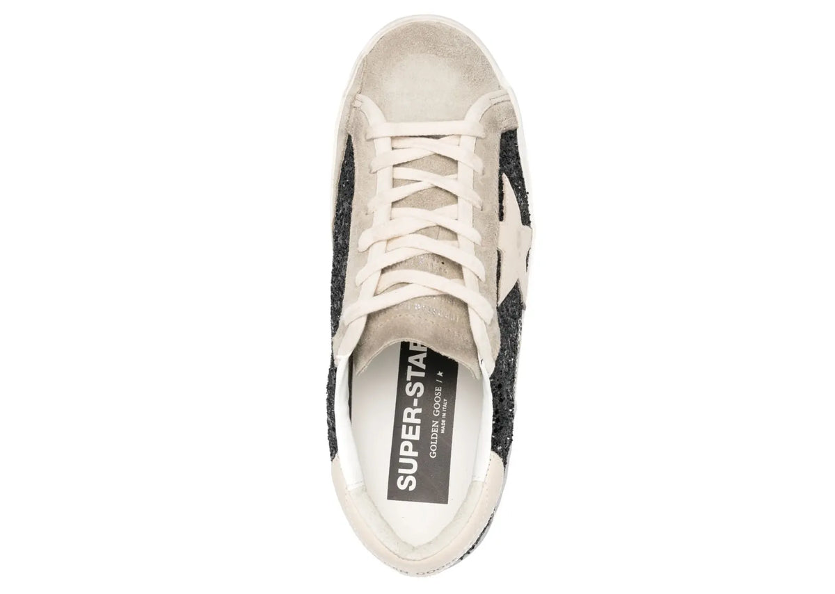 Davenzarry | Golden Goose Super-Star Black Glitter Cream Star Heel Silver Foxing - Women's | View 4