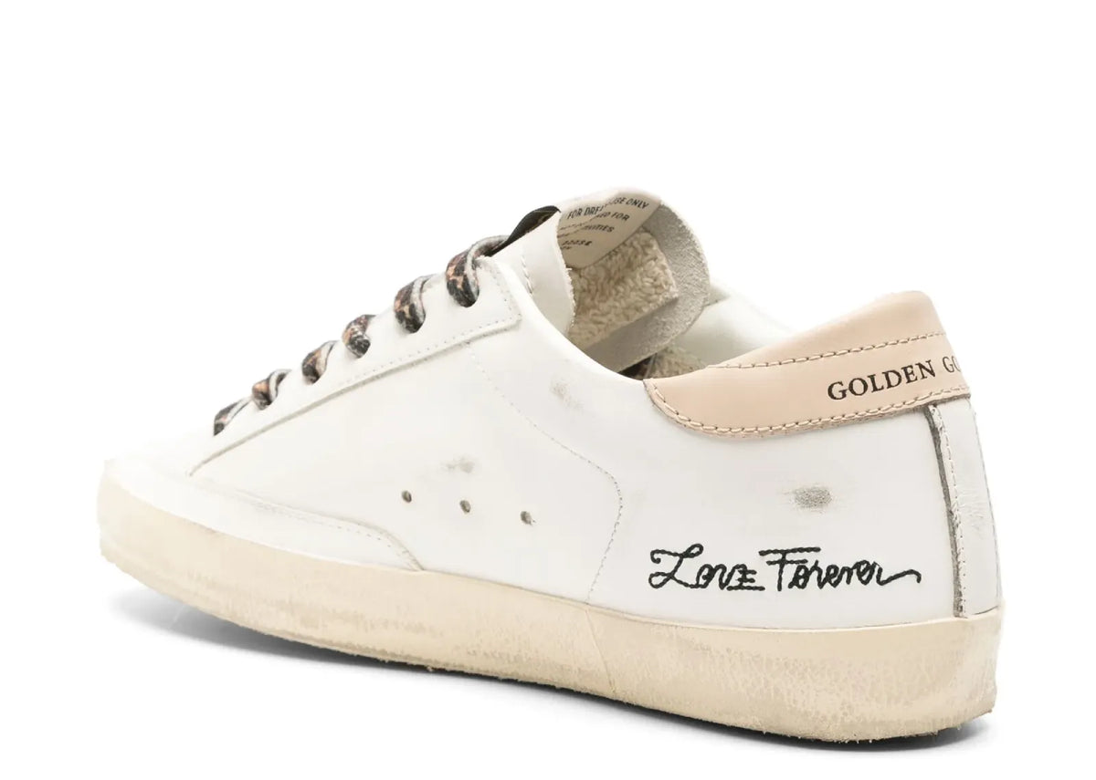 Davenzarry | Golden Goose Super-Star White Leather Gray Glitter Star Nude Heel Leopard Laces - Women's | View 3
