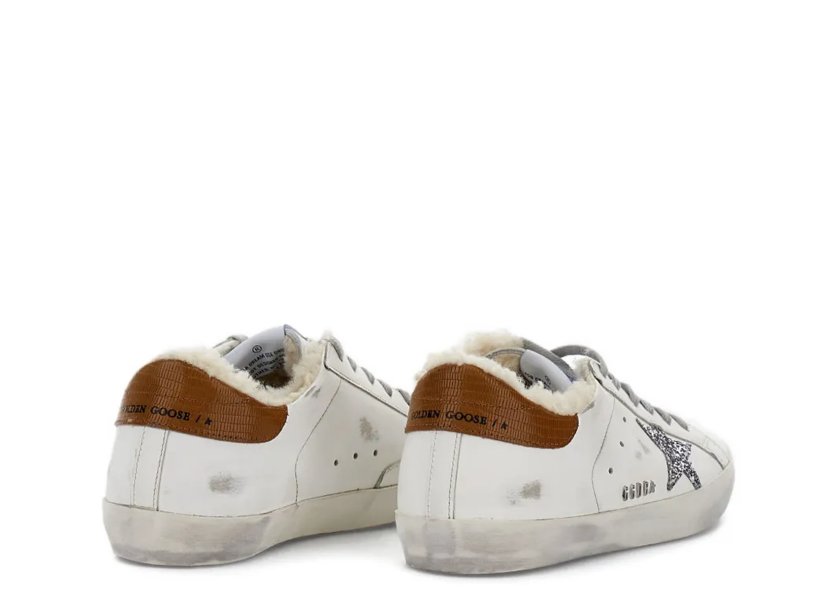 Davenzarry | Golden Goose Super-Star Shearling Silver Glitter Star Ice Gray Heel Tab - Women's | View 3
