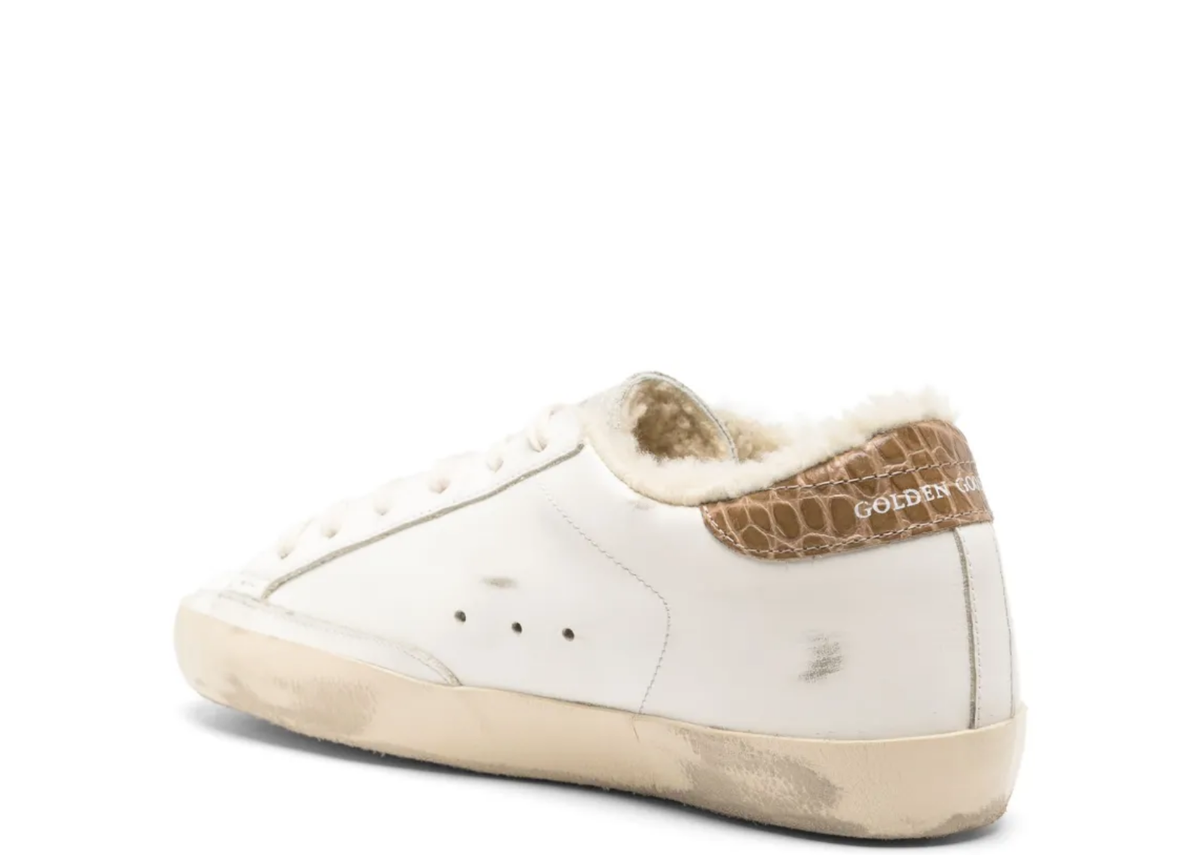 Davenzarry | Golden Goose Super-Star Silver Leather Star Beige Croc Heel Tab - Women's | View 3