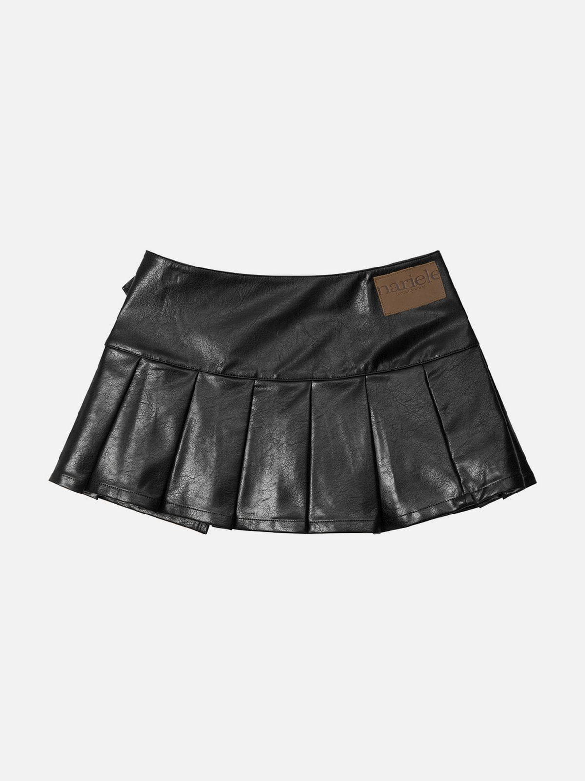 Fushya "Street Star" Vintage Leather Pleated Skirt
