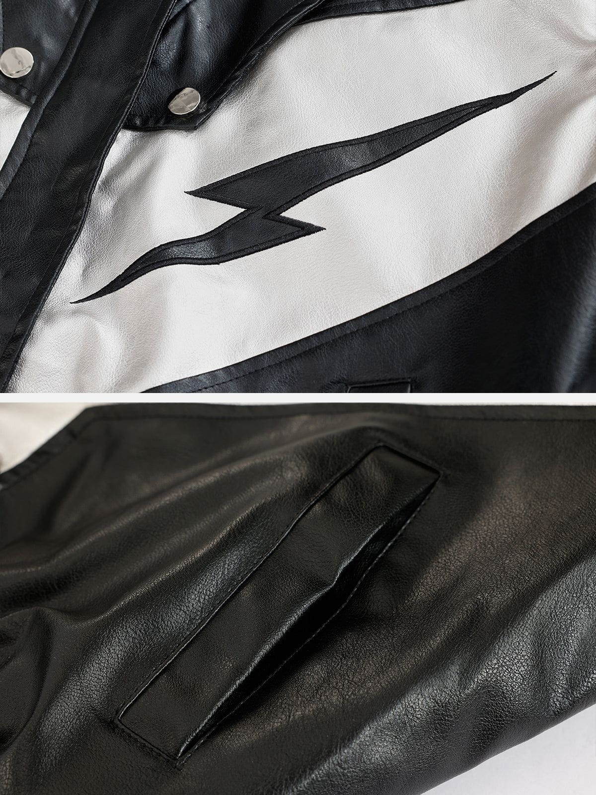 Fushya "Street Star" Racing Contrast Lightning Leather Jacket