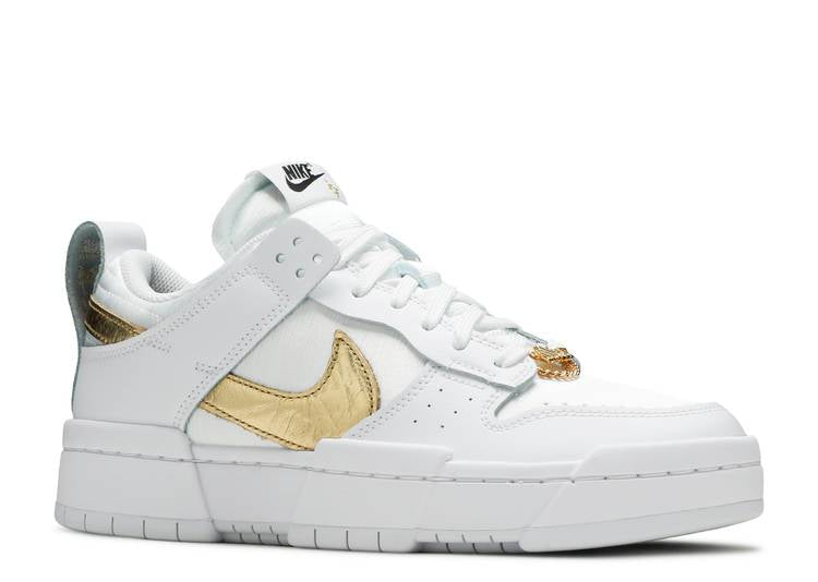 Davenzarry | Women's Dunk Low Disrupt 'White Metallic Gold' | View 2