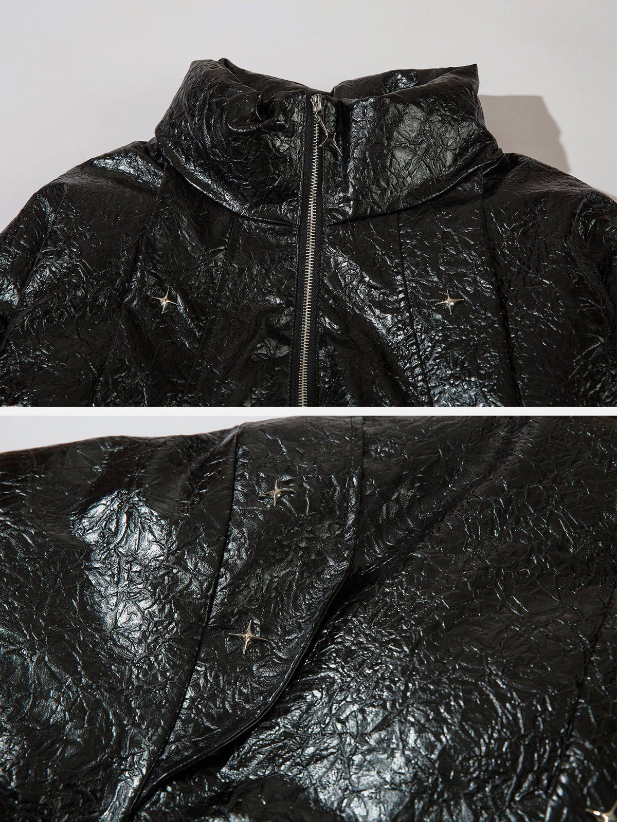 Fushya Glitter Street Retro Leather Coat