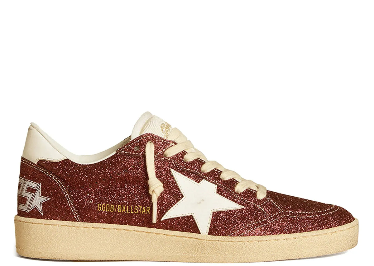 Davenzarry | Golden Goose Ball-Star Burgundy Glitter White Star Heel - Women's | View 1