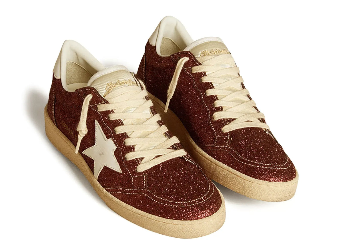 Davenzarry | Golden Goose Ball-Star Burgundy Glitter White Star Heel - Women's | View 2