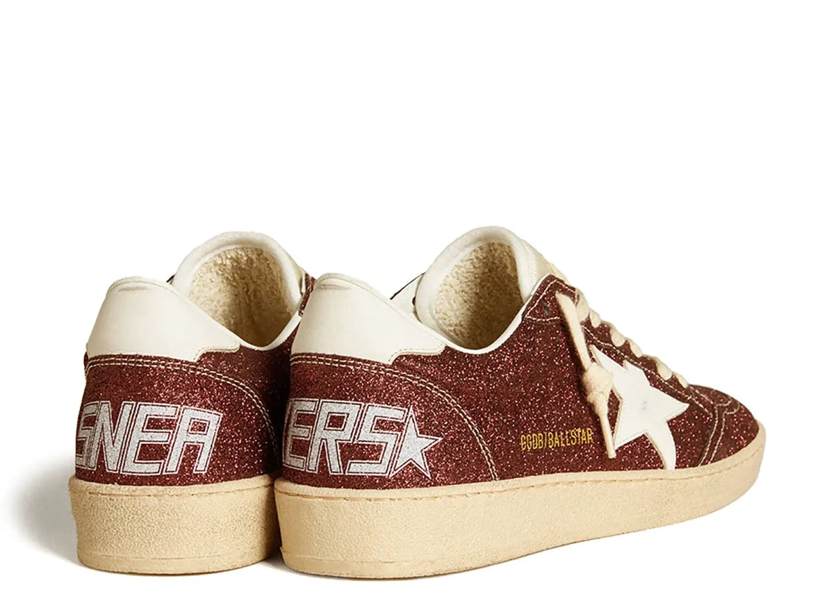 Davenzarry | Golden Goose Ball-Star Burgundy Glitter White Star Heel - Women's | View 3