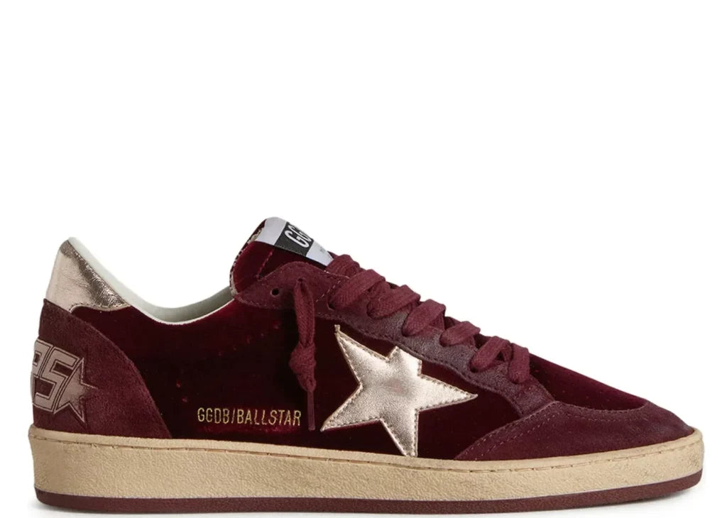 Davenzarry | Golden Goose Ball-Star Burgundy Velvet Gold Star Gold Heel - Women's | View 3