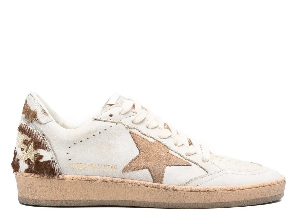 Davenzarry | Golden Goose Ball-Star Dirty White Leather Coffee Suede Star Animal Heel Platform - Women's | View 1