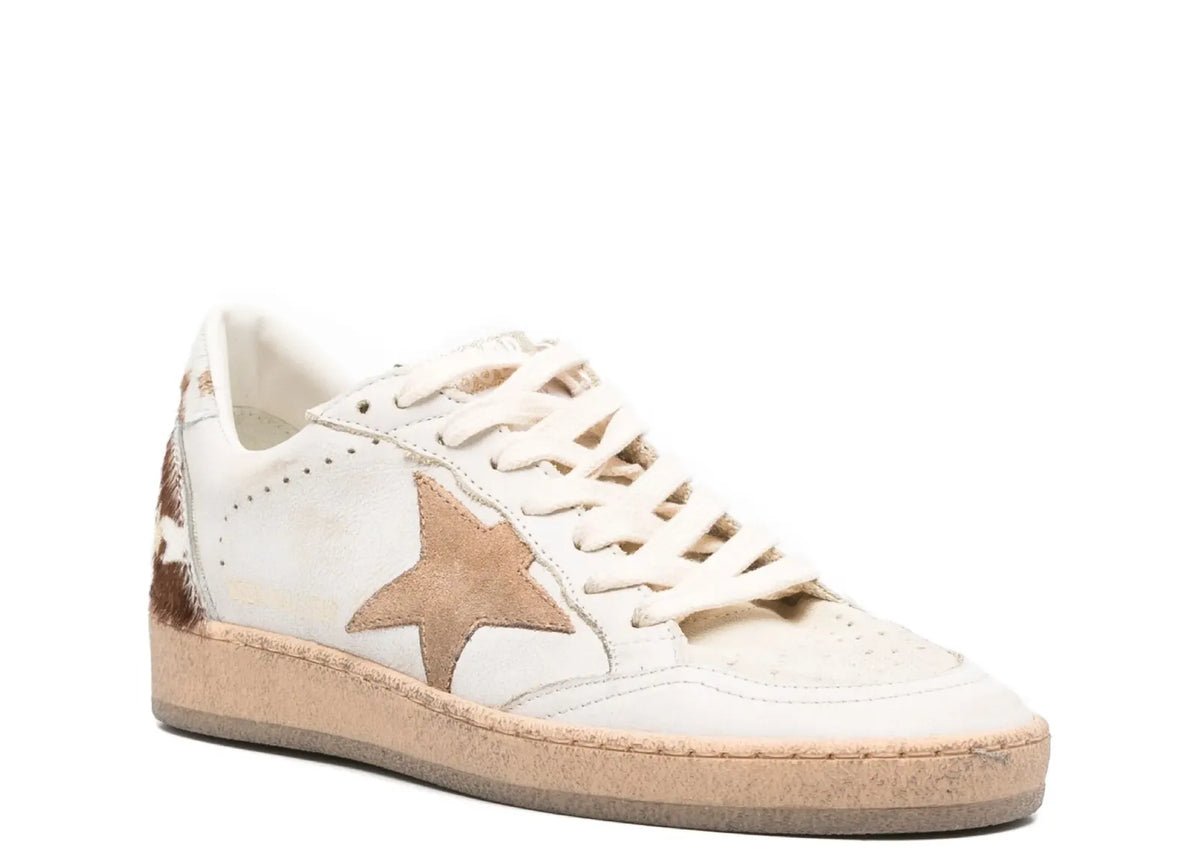 Davenzarry | Golden Goose Ball-Star Dirty White Leather Coffee Suede Star Animal Heel Platform - Women's | View 2