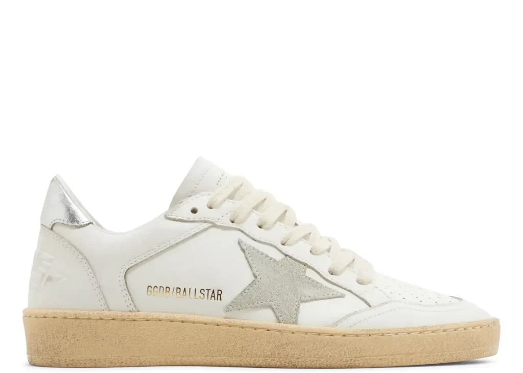 Davenzarry | Golden Goose Ball-Star White Leather Gray Suede Star Silver Heel - Women's | View 6