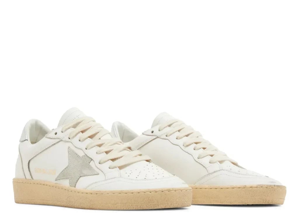 Davenzarry | Golden Goose Ball-Star White Leather Gray Suede Star Silver Heel - Women's | View 10