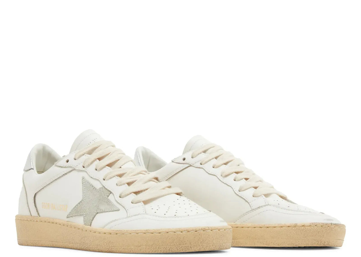 Davenzarry | Golden Goose Ball-Star White Leather Gray Suede Star Silver Heel - Women's | View 5
