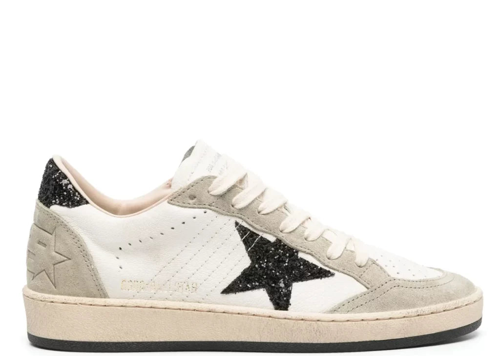 Davenzarry | Golden Goose Ball-Star White Nappa Black Glitter Star Heel - Women's | View 4