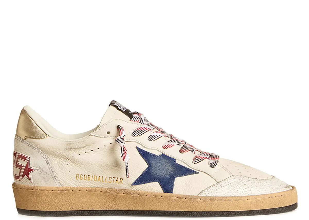 Davenzarry | Golden Goose Ball-Star White Nappa Blue Star Platinum Heel | View 1