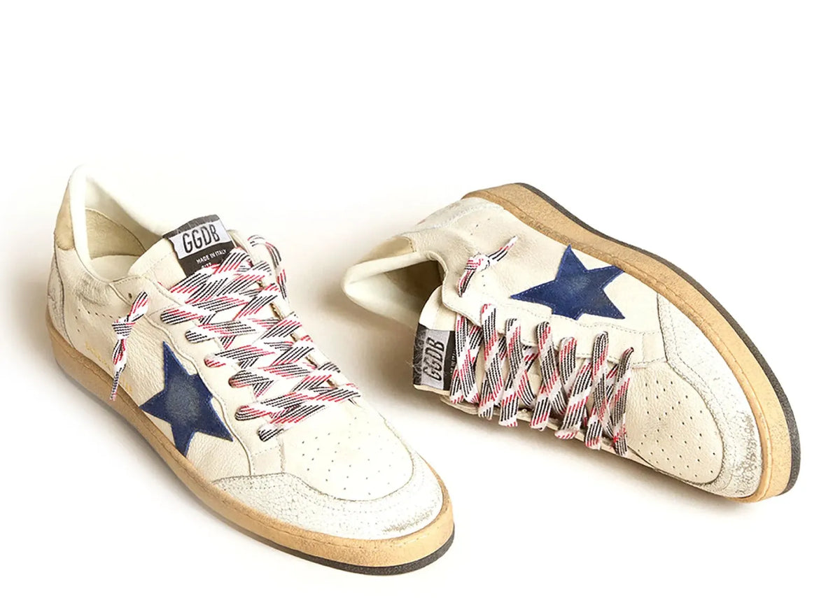 Davenzarry | Golden Goose Ball-Star White Nappa Blue Star Platinum Heel | View 2