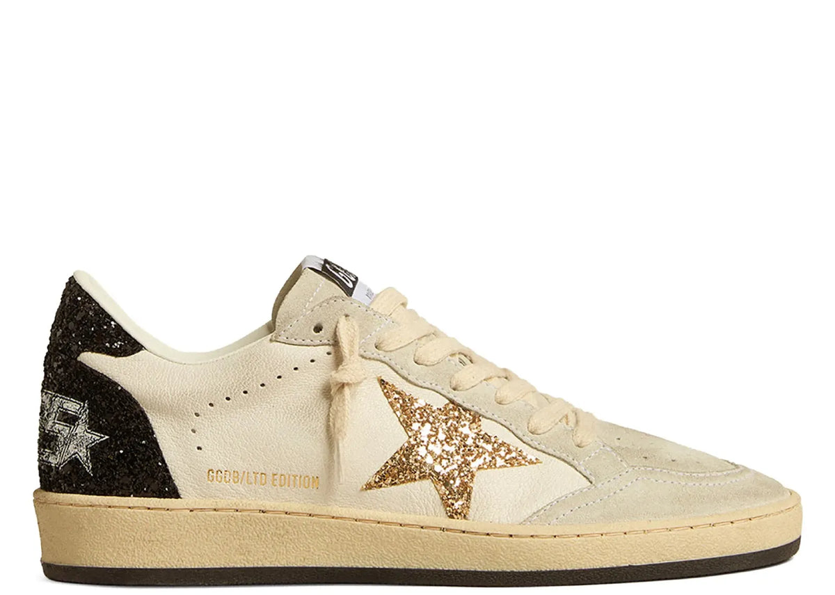 Davenzarry | Golden Goose Ball-Star White Nappa Gold Glitter Star Black Glitter Heel - Women's | View 1