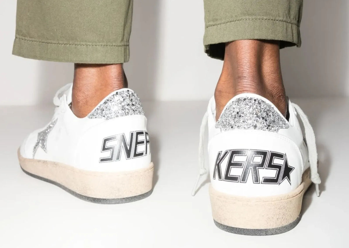 Davenzarry | Golden Goose Ball-Star White Nappa Silver Glitter Star Heel - Women's | View 2