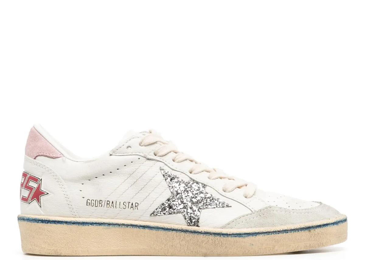Davenzarry | Golden Goose Ball-Star White Nappa Silver Glitter Star Pink Heel Blue Stripe - Women's | View 1