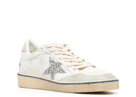 Davenzarry | Golden Goose Ball-Star White Nappa Silver Glitter Star Pink Heel Blue Stripe - Women's | View 2