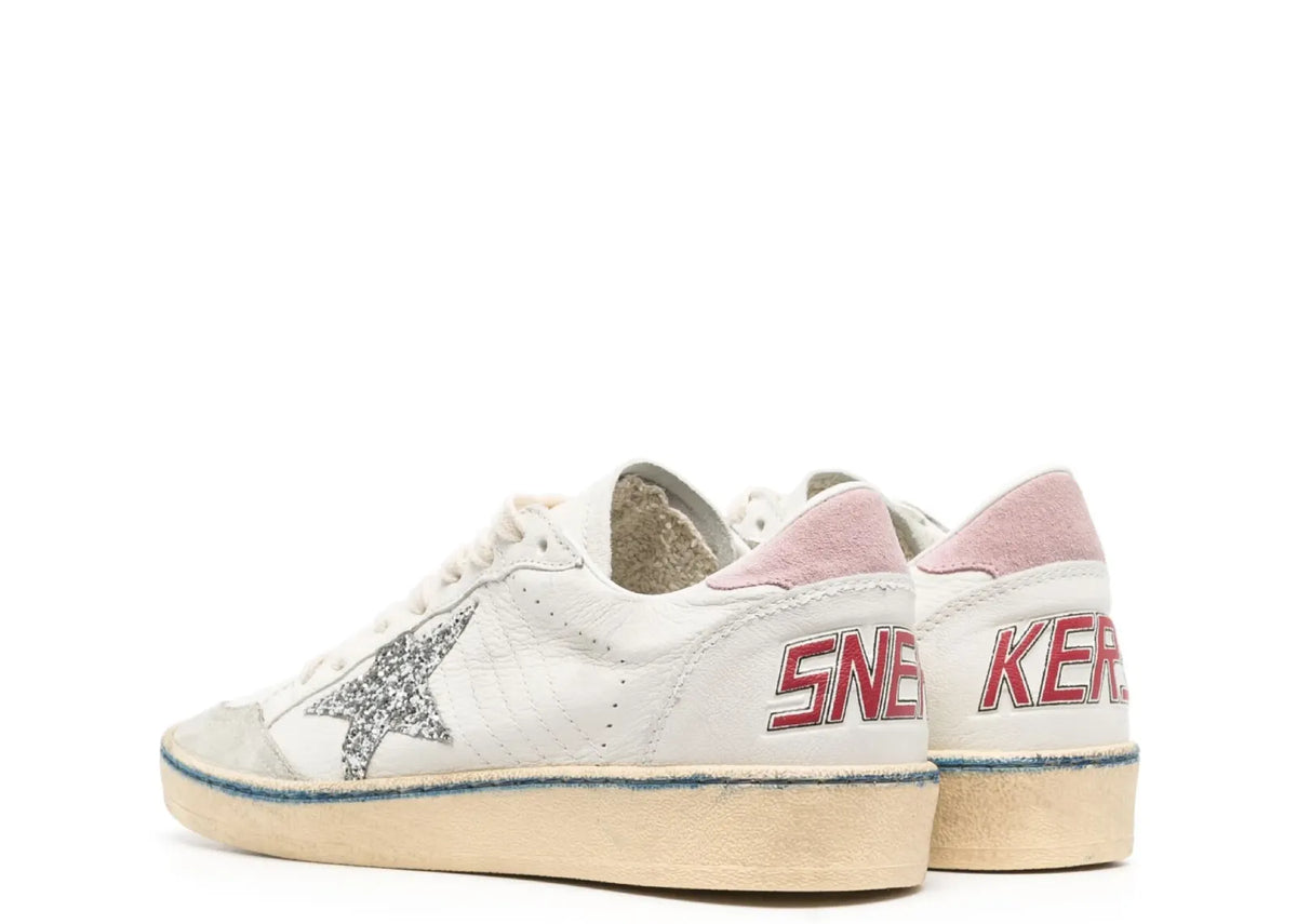 Davenzarry | Golden Goose Ball-Star White Nappa Silver Glitter Star Pink Heel Blue Stripe - Women's | View 3