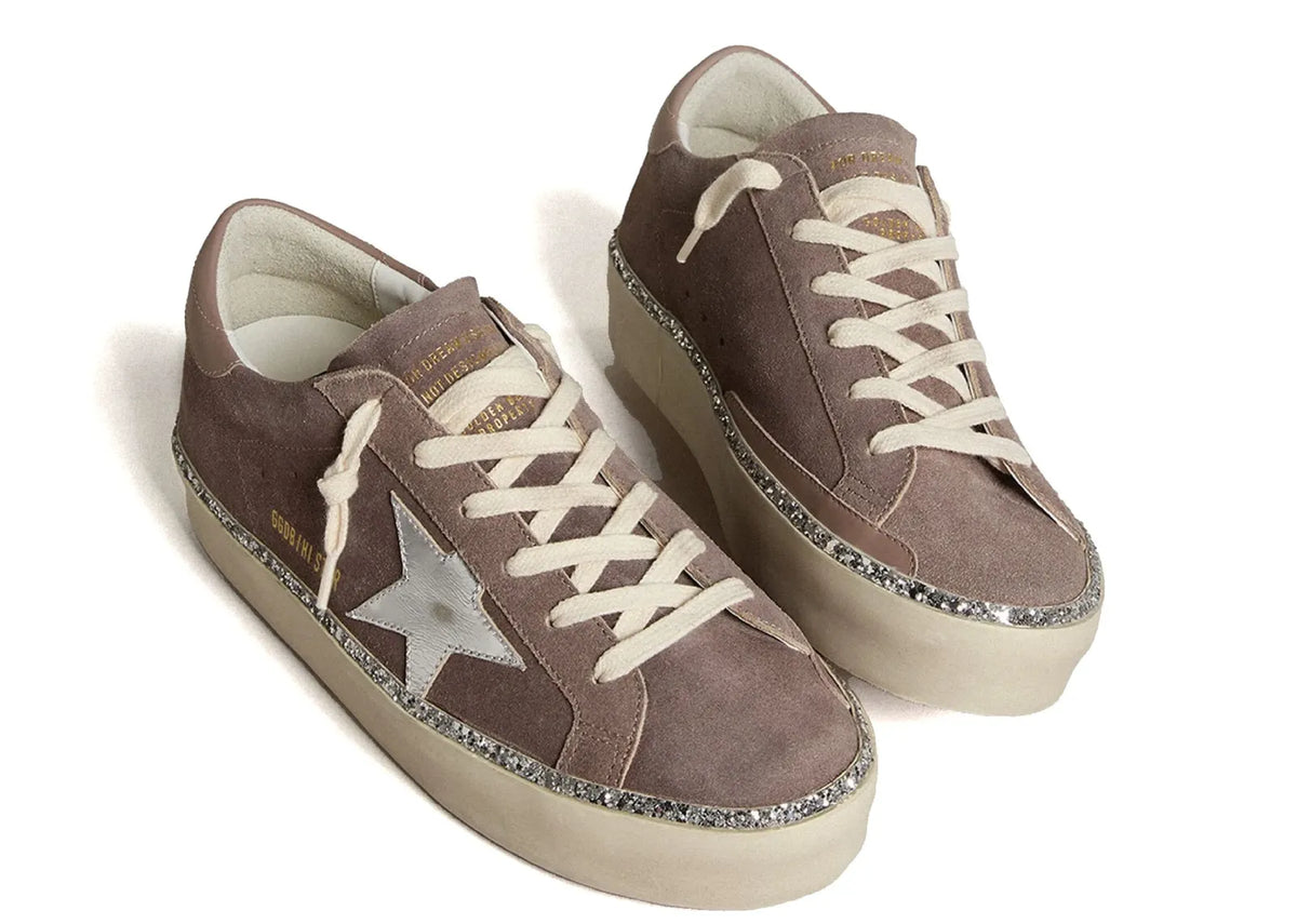 Davenzarry | Golden Goose Hi-Star Brown Suede Silver Star Silver Glitter Foxing - Women's | View 2
