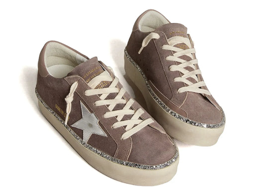 Davenzarry | Golden Goose Hi-Star Brown Suede Silver Star Silver Glitter Foxing - Women's | View 2