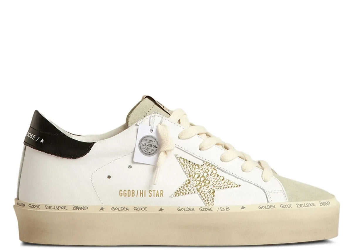 Davenzarry | Golden Goose Hi-Star White Leather Gold Swarovski Star Black Heel - Women's | View 1