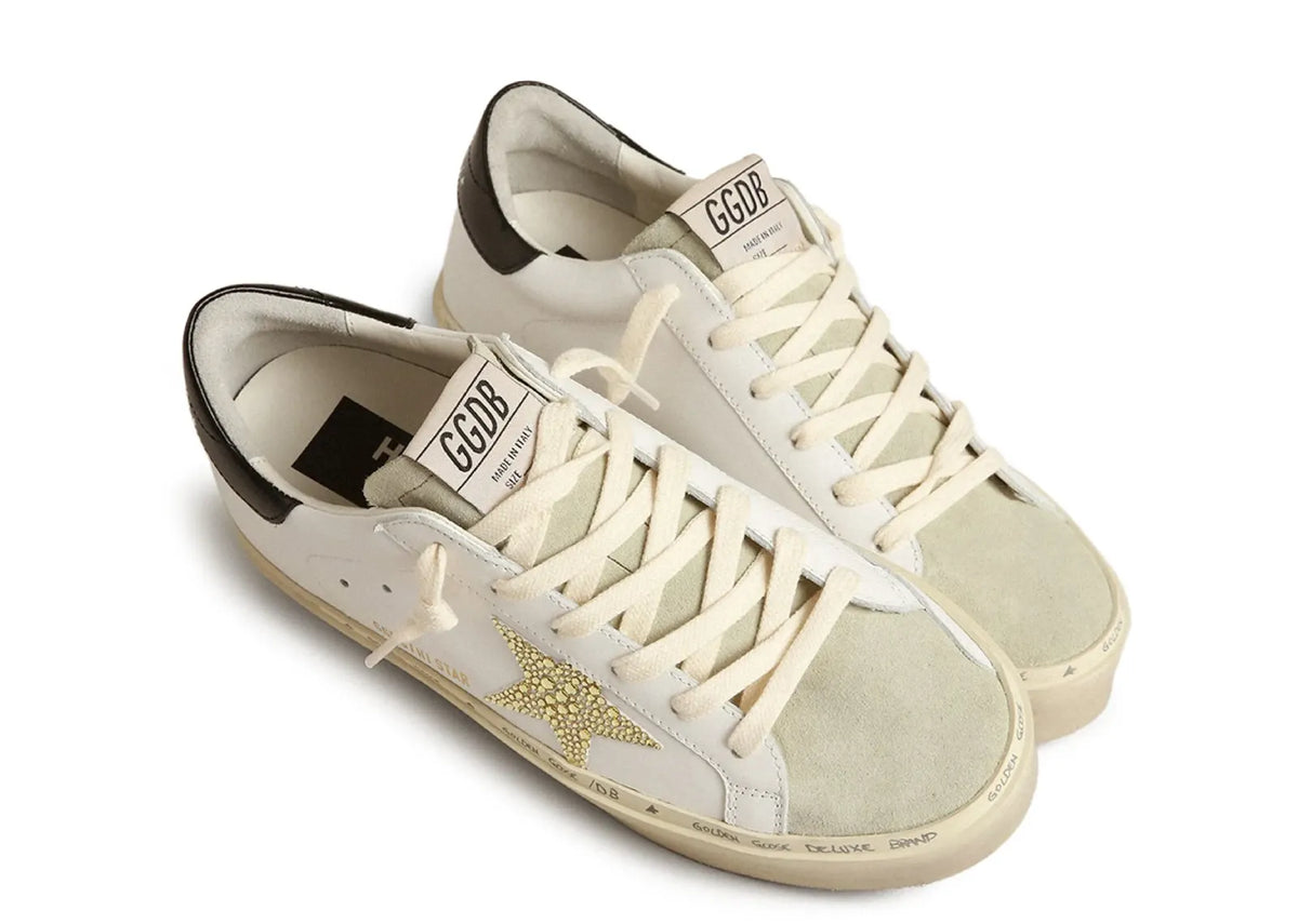 Davenzarry | Golden Goose Hi-Star White Leather Gold Swarovski Star Black Heel - Women's | View 2