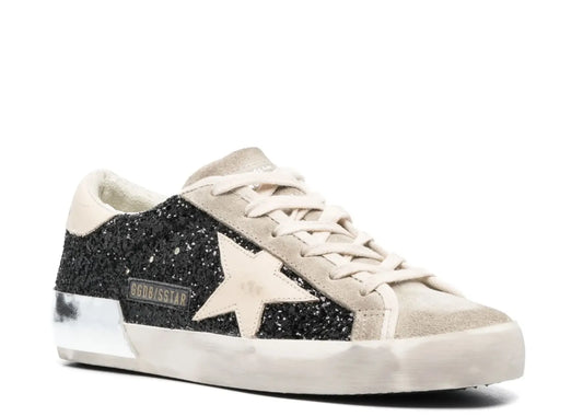 Davenzarry | Golden Goose Super-Star Black Glitter Cream Star Heel Silver Foxing - Women's | View 2