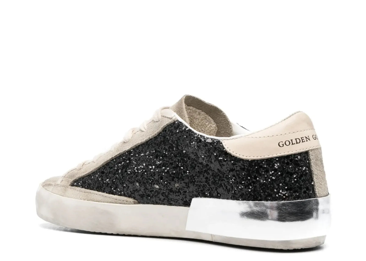 Davenzarry | Golden Goose Super-Star Black Glitter Cream Star Heel Silver Foxing - Women's | View 3