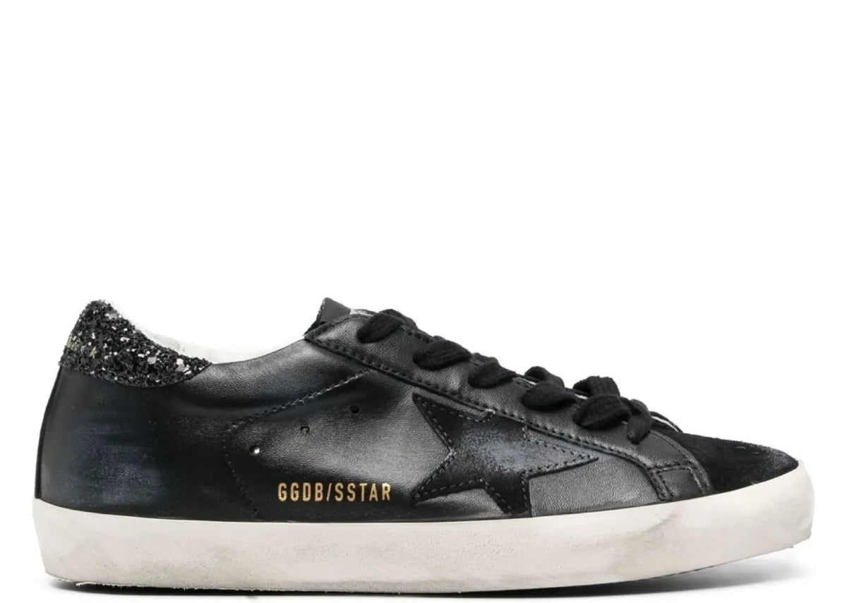 Davenzarry | Golden Goose Super-Star Black Nappa Black Star Black Glitter Heel - Women's | View 1
