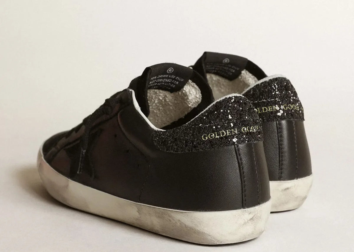 Davenzarry | Golden Goose Super-Star Black Nappa Black Star Black Glitter Heel - Women's | View 6