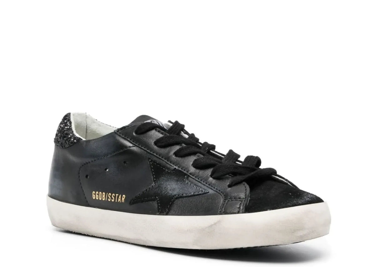 Davenzarry | Golden Goose Super-Star Black Nappa Black Star Black Glitter Heel - Women's | View 2