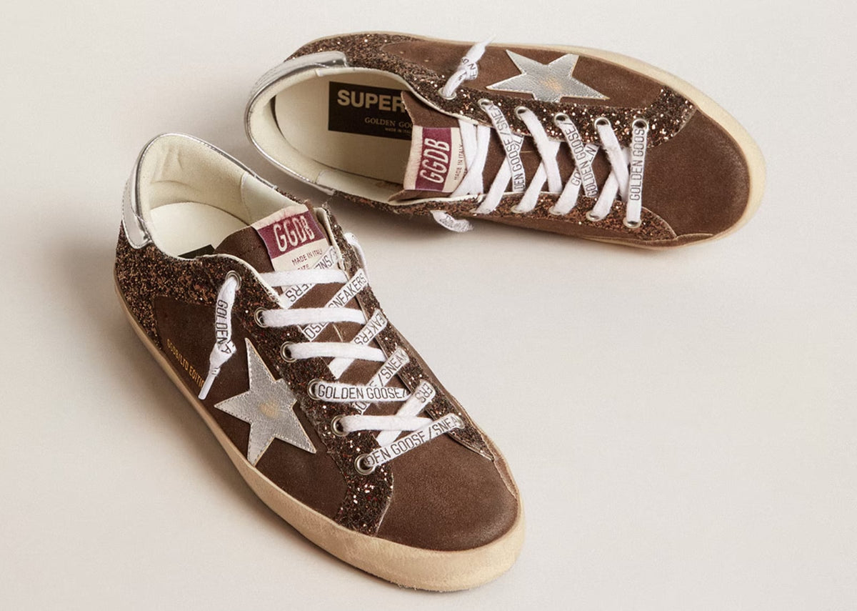 Davenzarry | Golden Goose Super-Star Brown Glitter Brown Suede - Women's | View 3
