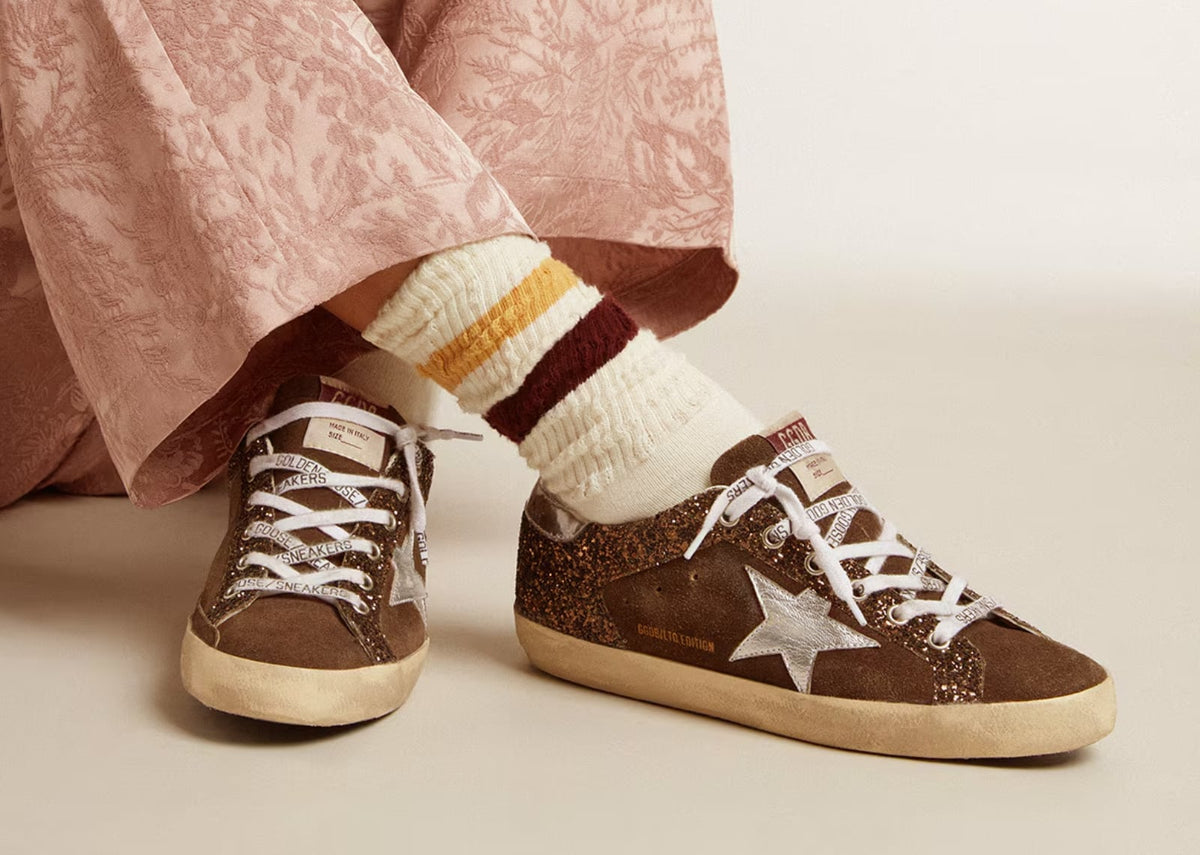 Davenzarry | Golden Goose Super-Star Brown Glitter Brown Suede - Women's | View 4