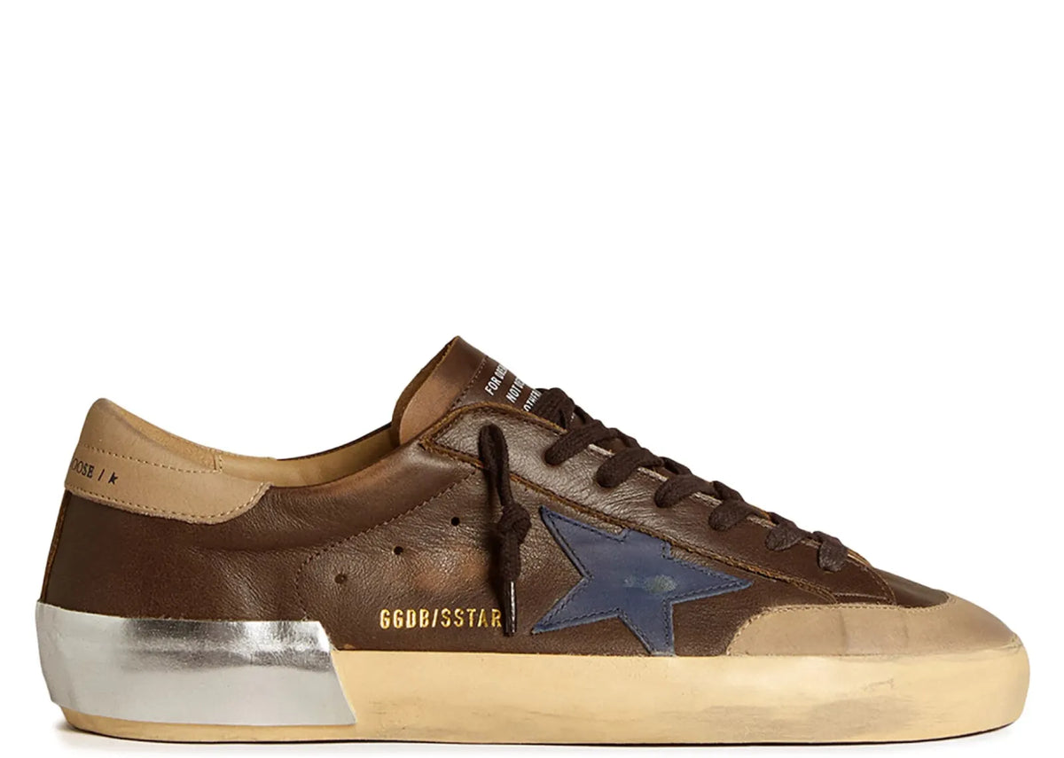 Davenzarry | Golden Goose Super-Star Brown Leather Blue Star Beige Heel | View 1
