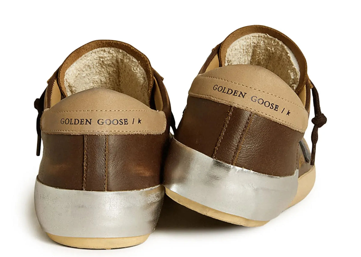 Davenzarry | Golden Goose Super-Star Brown Leather Blue Star Beige Heel | View 4