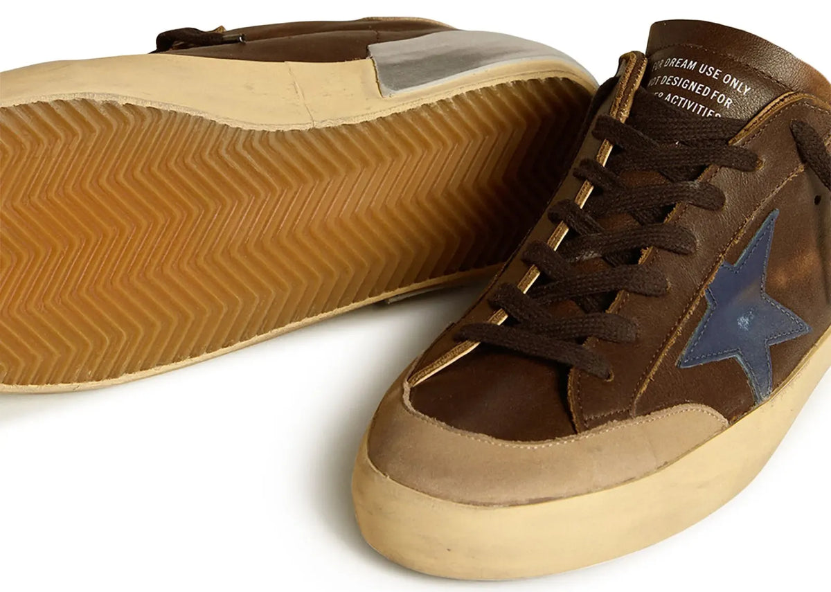 Davenzarry | Golden Goose Super-Star Brown Leather Blue Star Beige Heel | View 3