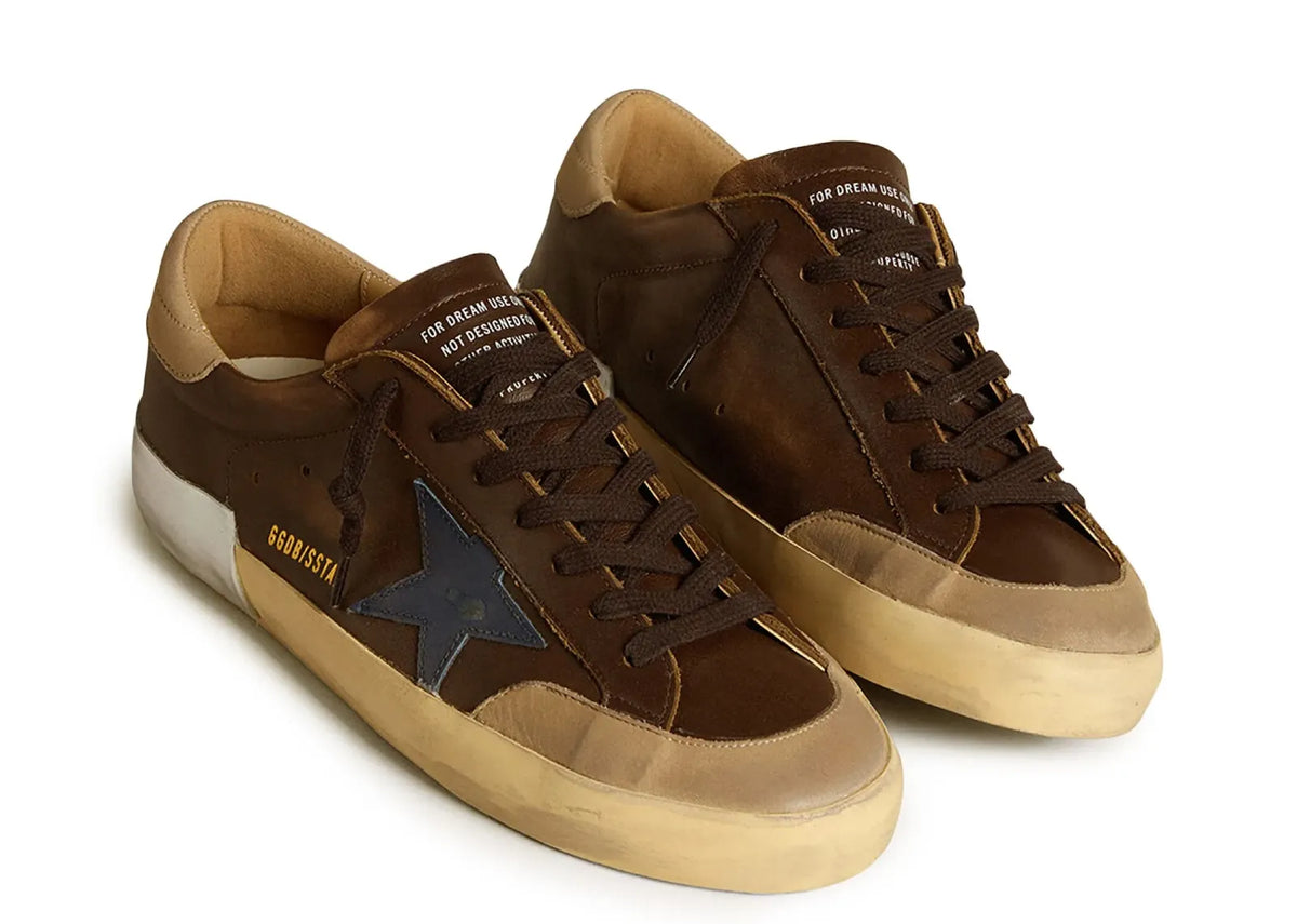 Davenzarry | Golden Goose Super-Star Brown Leather Blue Star Beige Heel | View 2