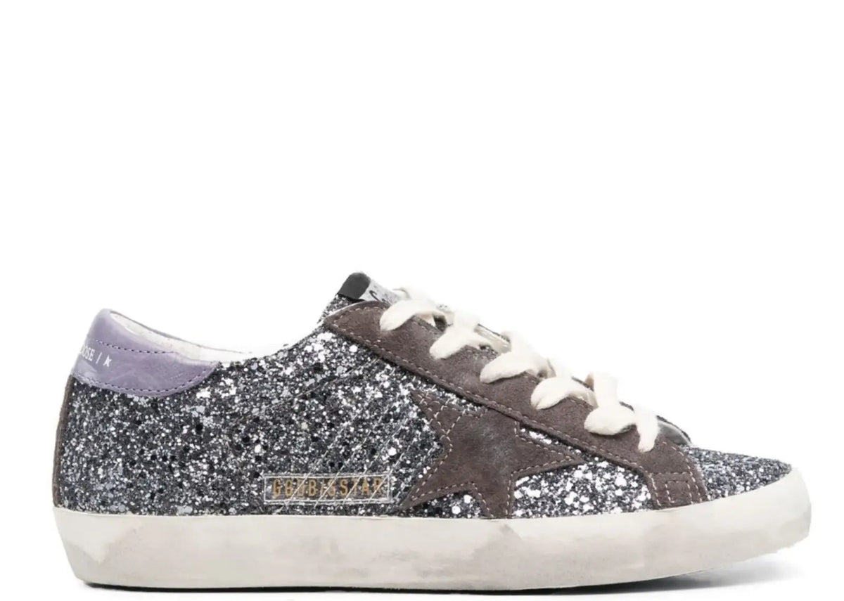 Davenzarry | Golden Goose Super-Star Glitter Brown Star Lilac Heel Tab - Women's | View 1