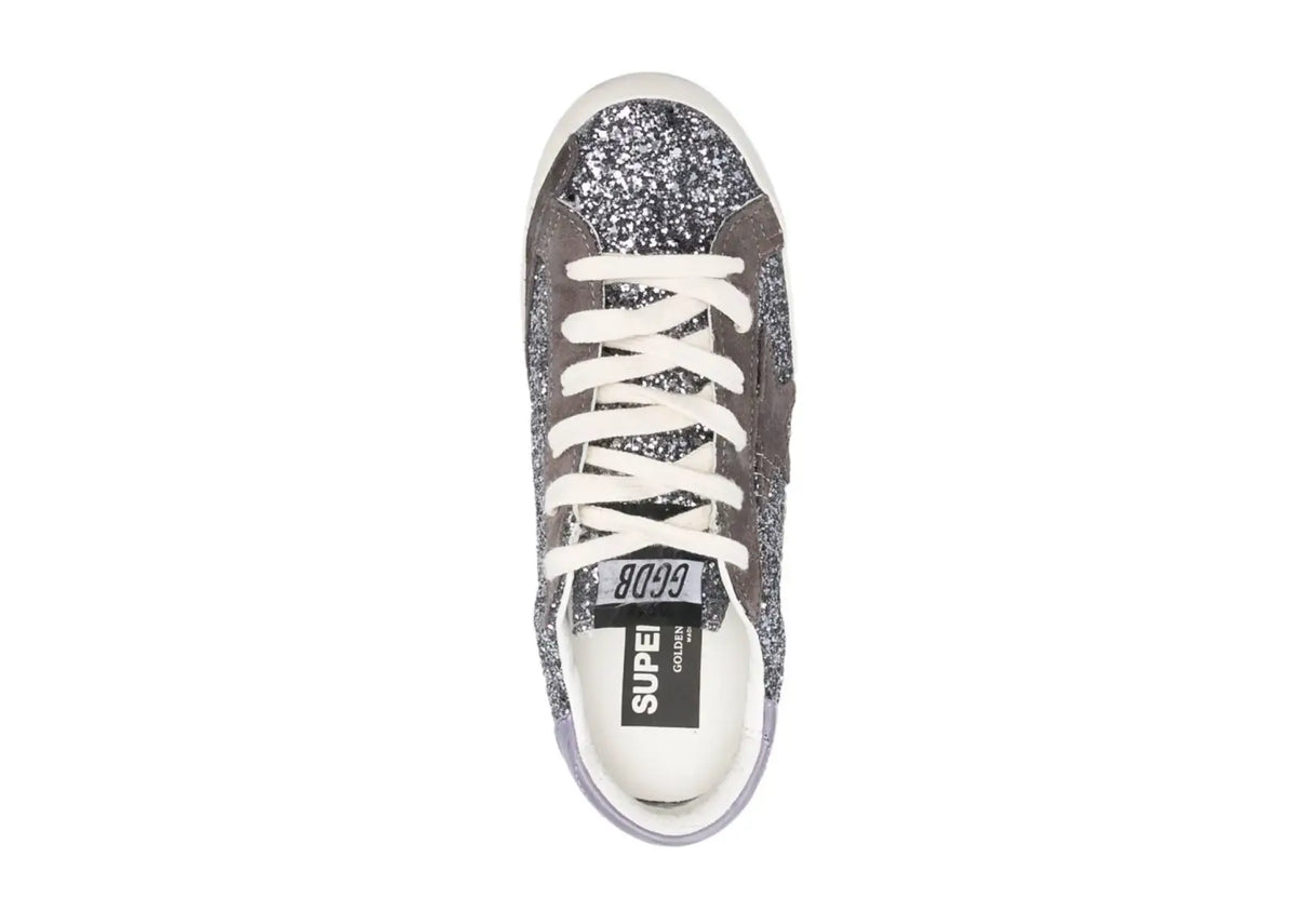Davenzarry | Golden Goose Super-Star Glitter Brown Star Lilac Heel Tab - Women's | View 4