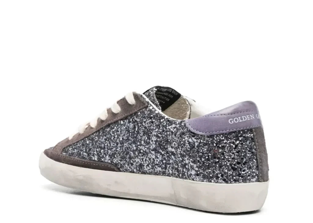 Davenzarry | Golden Goose Super-Star Glitter Brown Star Lilac Heel Tab - Women's | View 7
