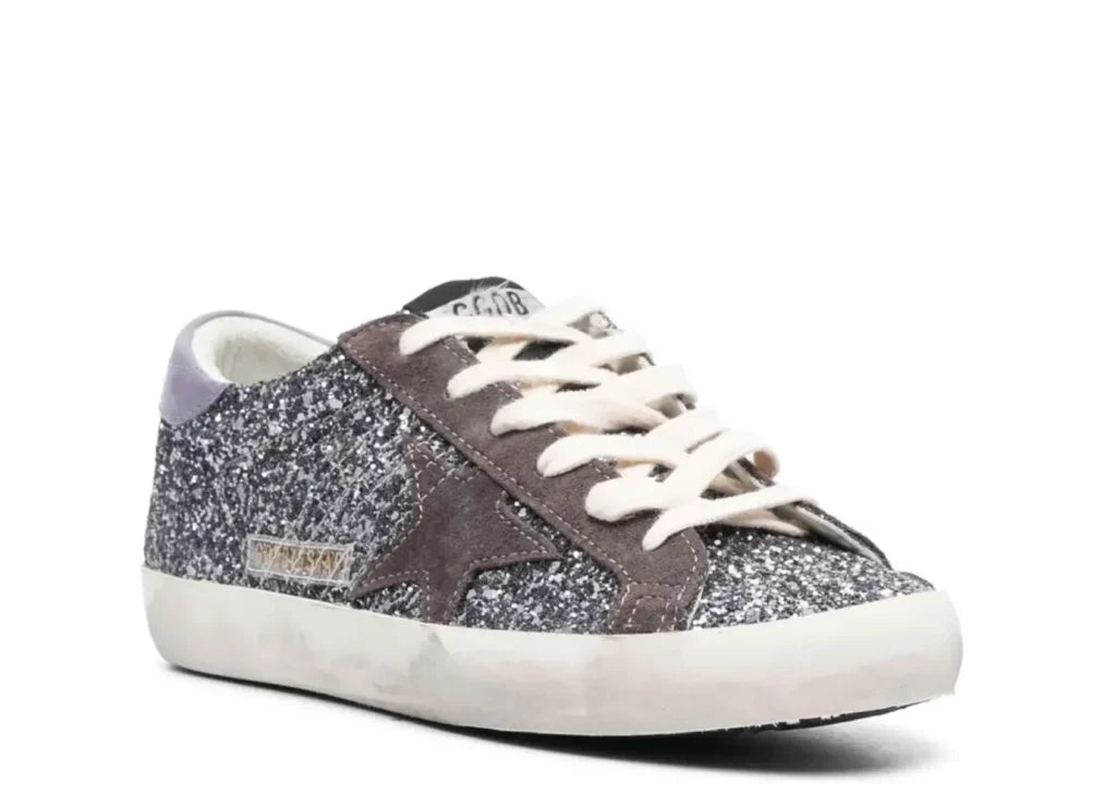 Davenzarry | Golden Goose Super-Star Glitter Brown Star Lilac Heel Tab - Women's | View 6