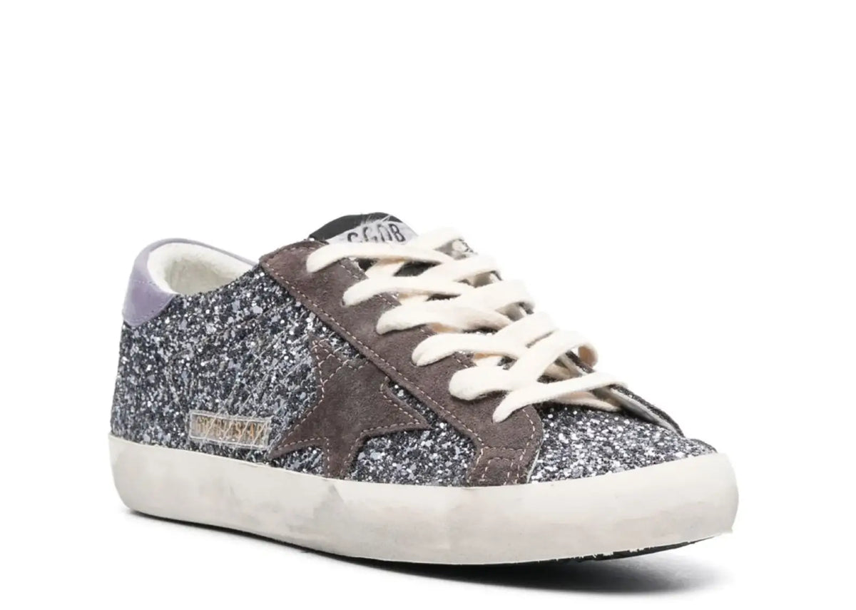 Davenzarry | Golden Goose Super-Star Glitter Brown Star Lilac Heel Tab - Women's | View 2