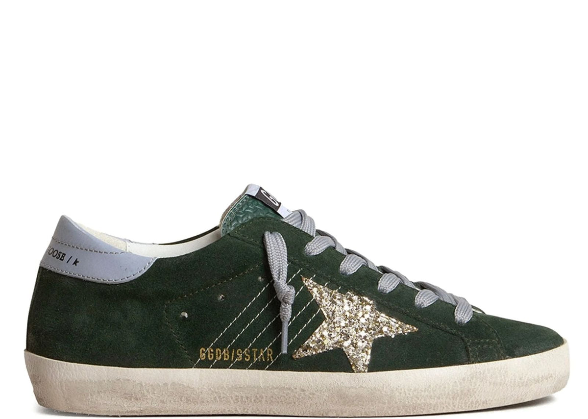 Davenzarry | Golden Goose Super Star Green Suede Silver Glitter - Women's | View 1