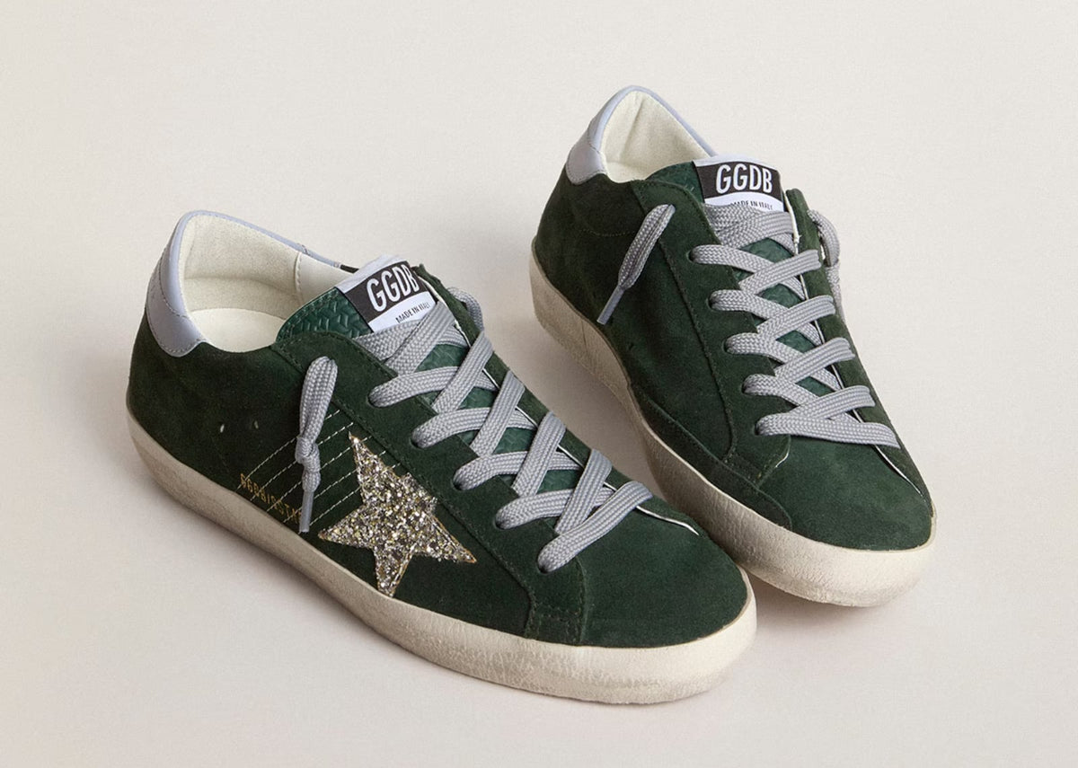Davenzarry | Golden Goose Super Star Green Suede Silver Glitter - Women's | View 2