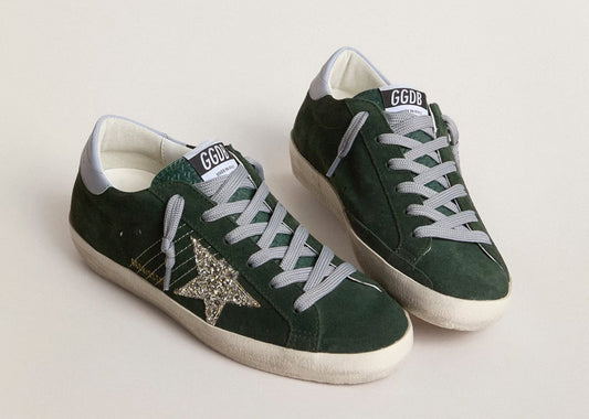 Davenzarry | Golden Goose Super Star Green Suede Silver Glitter - Women's | View 2